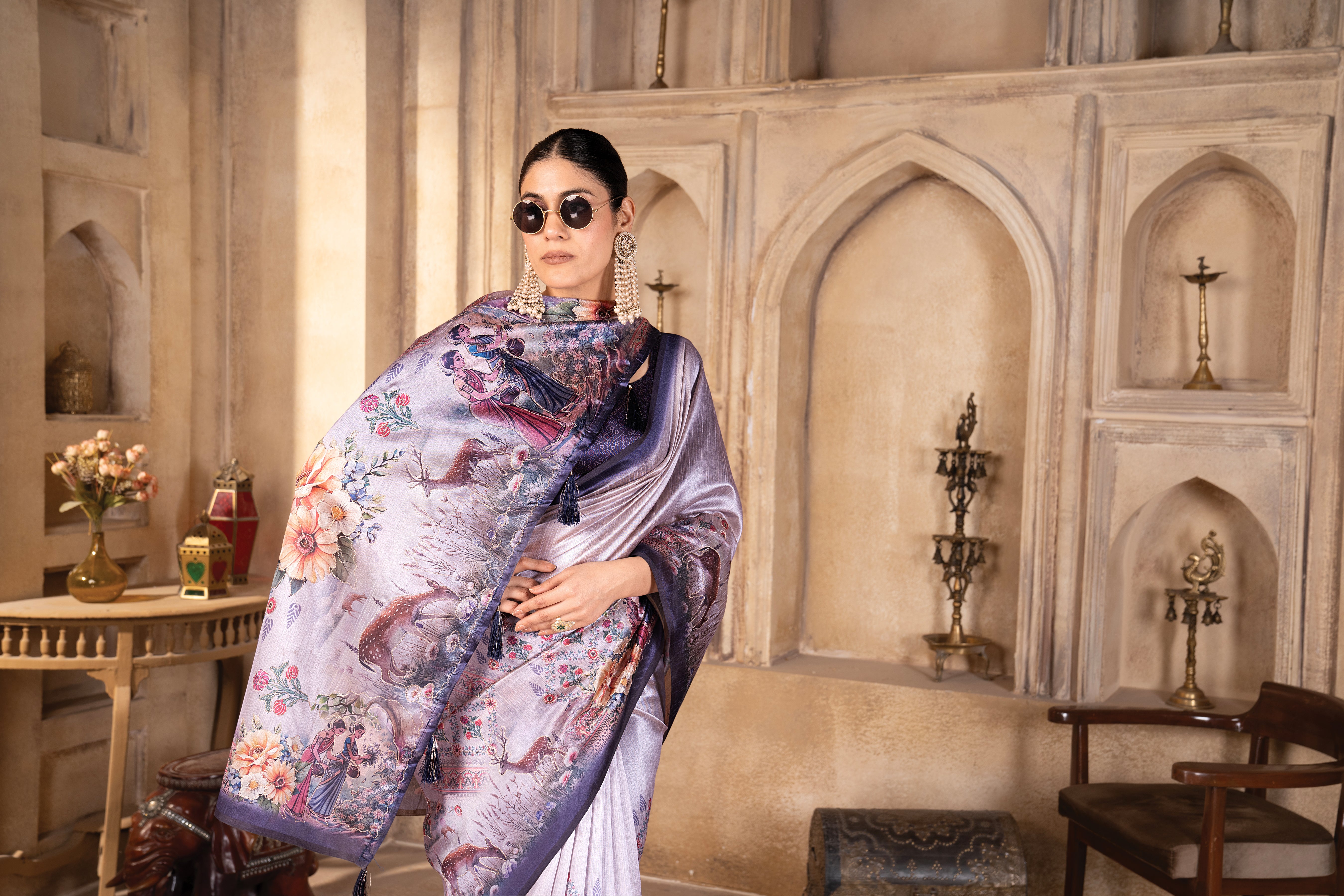 Lavender Zarna Silk Blend Saree